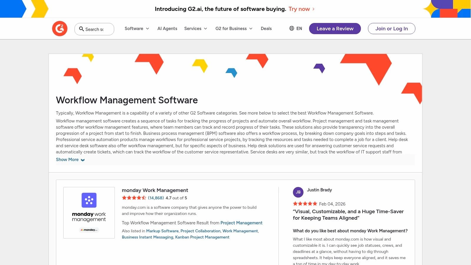 G2 (Workflow Management Software Category)