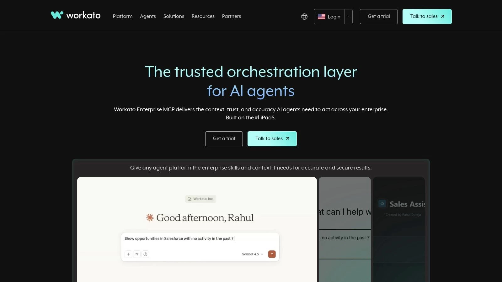 Workato's agent orchestration interface