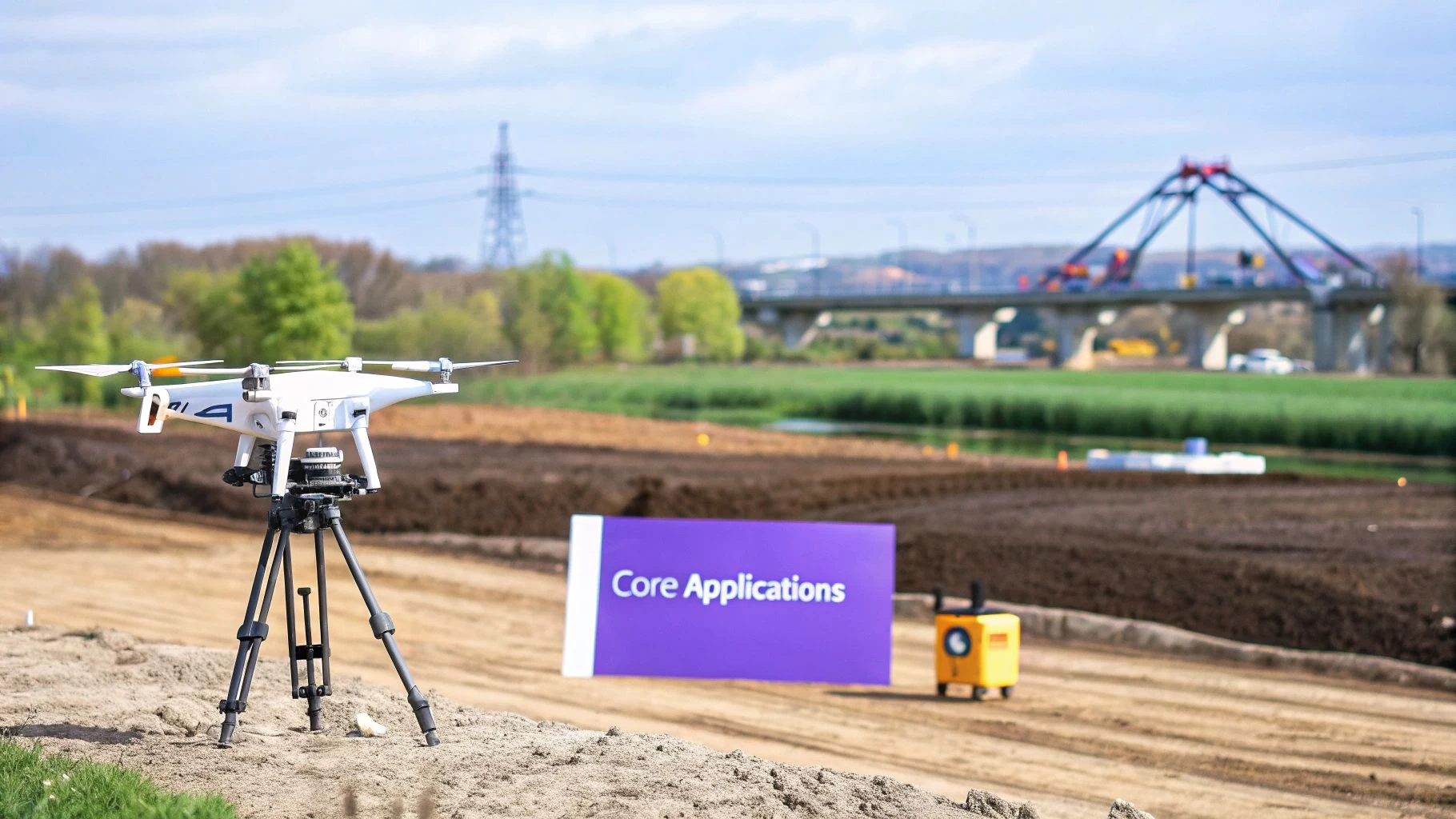 A drone capturing detailed aerial imagery of a large-scale construction site.