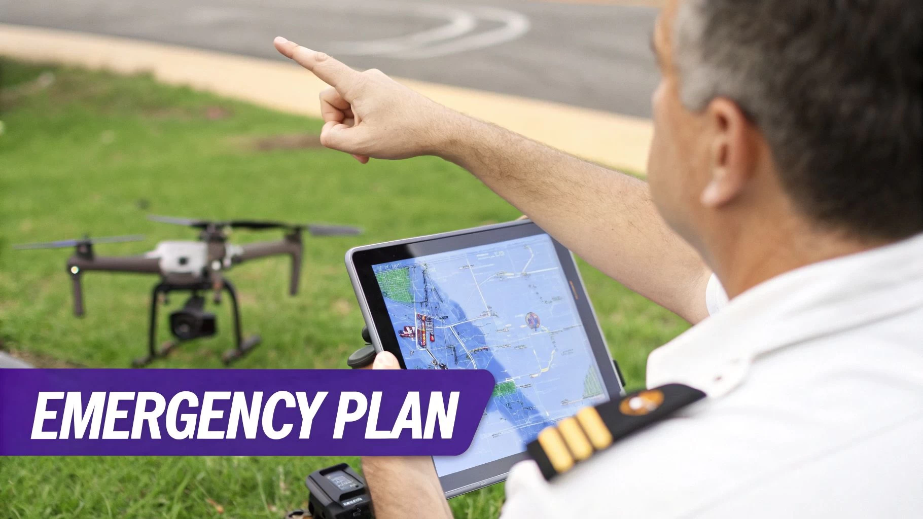A first-aid kit and safety vest laid out, representing emergency preparedness for a drone flight.