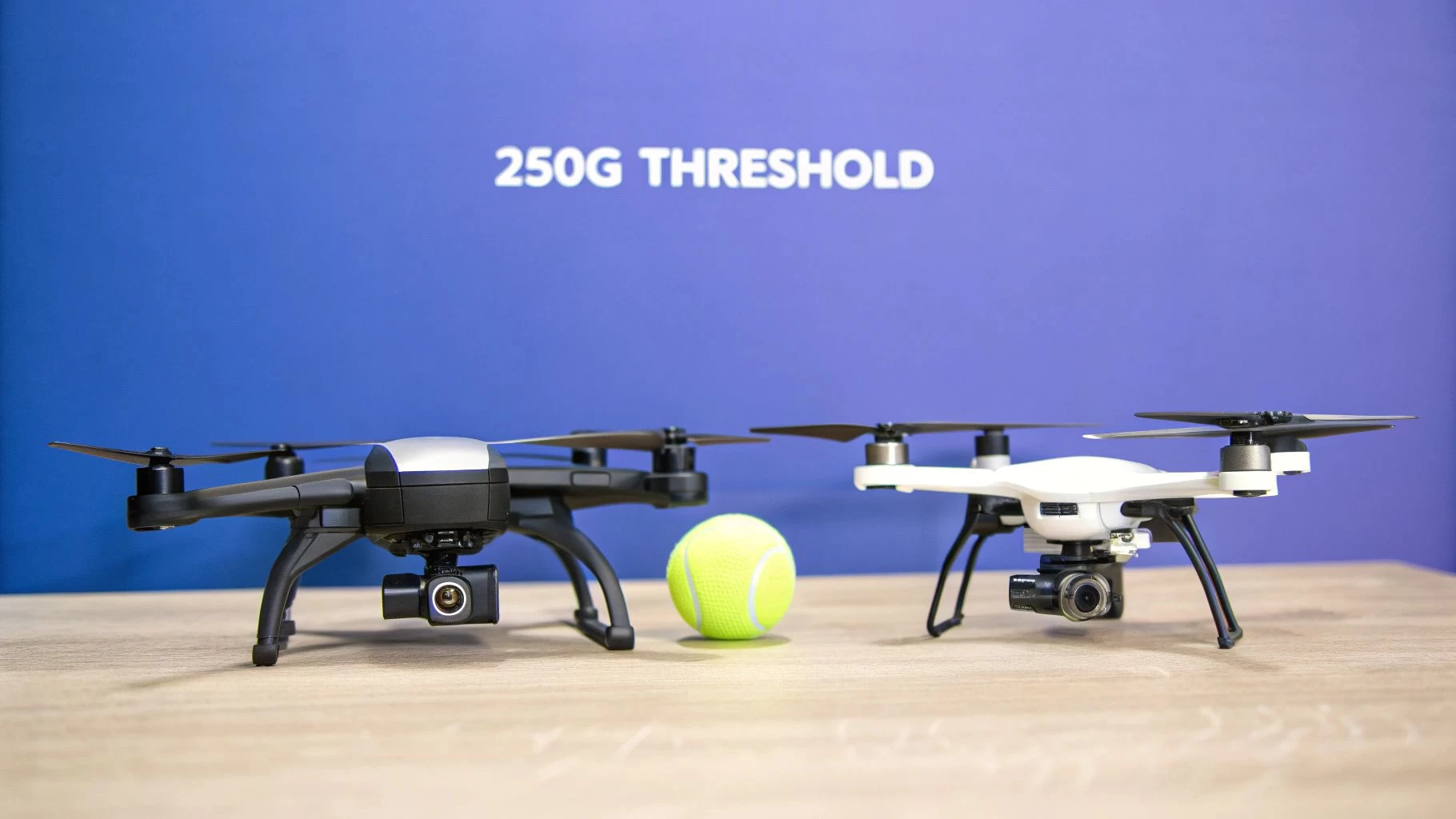 A small, sub-250g DJI Mini drone held in a person's hand.
